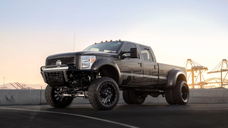 2011 - 2016 Ford F-250/350 Standard Front Bumper with Stealth Panels with 40" light bar mounts and 20" light bar mount in skid and 4 dually mounts on outer in skid in Hammer Black with Satin Black panels