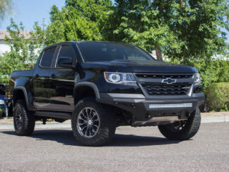 Chevy Colorado ZR2 Stealth Fighter Front Bumper with dually mounts/30" universal mount and 6" SR mounts on outer with D-ring Clevis Mounts in Hammer Black with Satin Black Panels