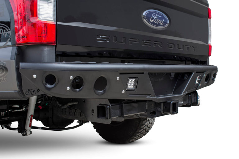 Ford F250 2017 - up Stealth "R" Rear Bumper set up for duallys in Hammer Black with Satin Black panels