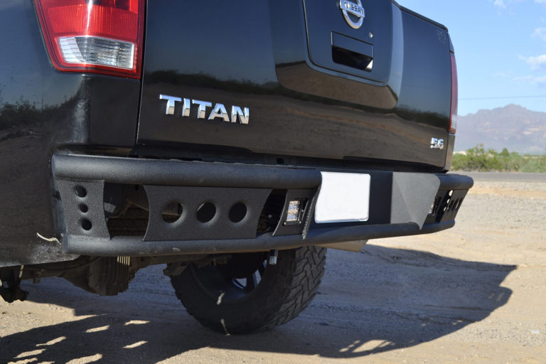 2004 - 2015 Nissan Titan Dimple "R" rear bumper set up for duallys in Hammer Black